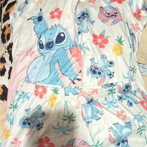 Blue and Pink Stitch Print Pajama Set